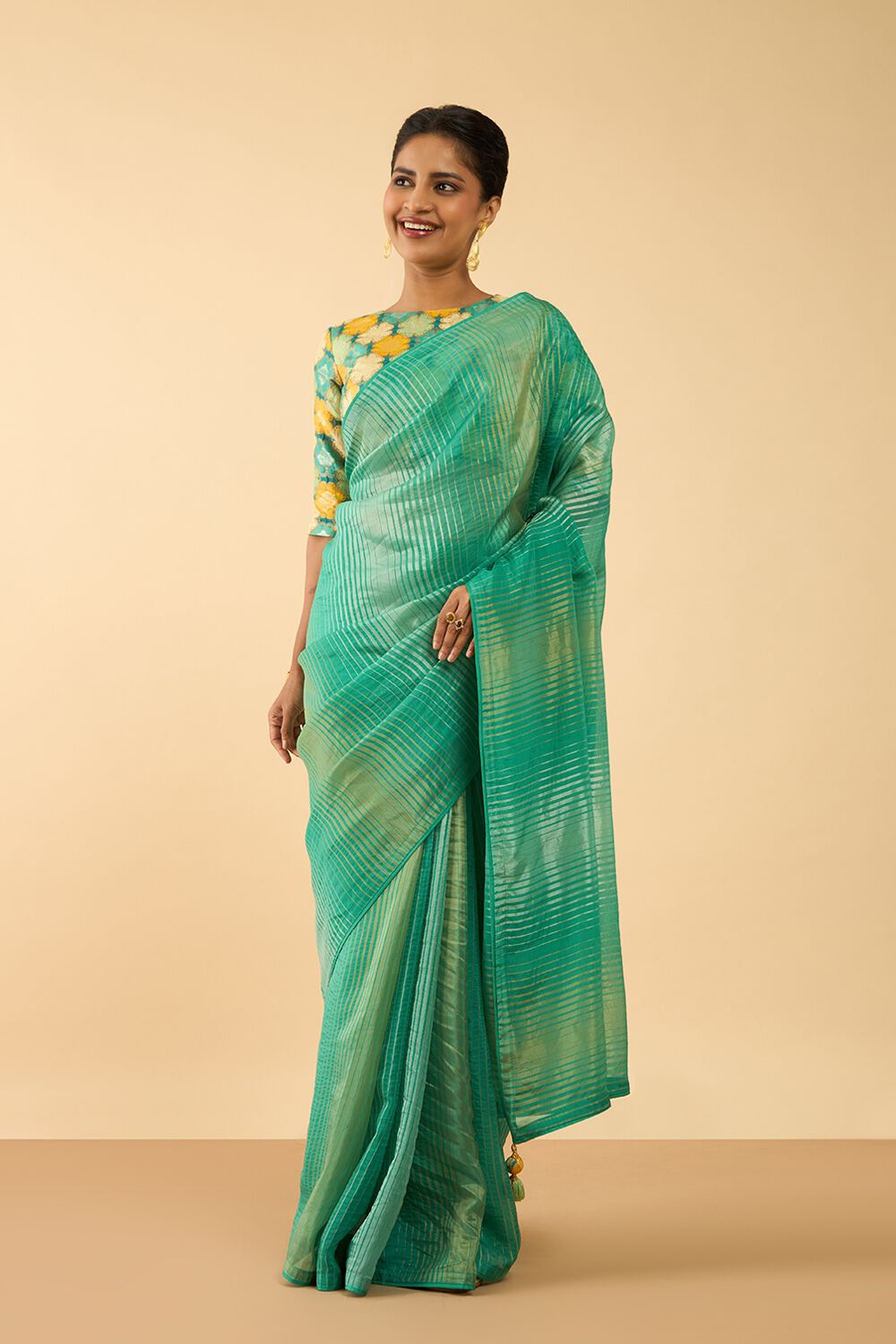 Green Woven Viscose Saree image number null