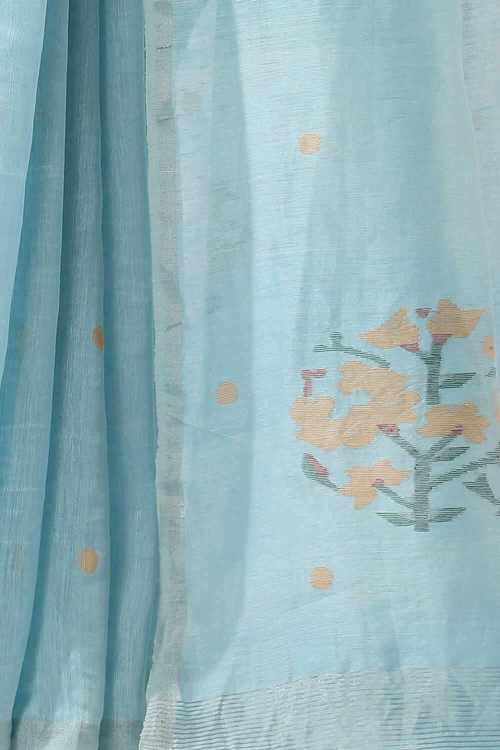 Light Blue Pure Silk Linen Jamdani Saree image number null