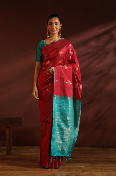 Red South Pure Silk Woven Saree