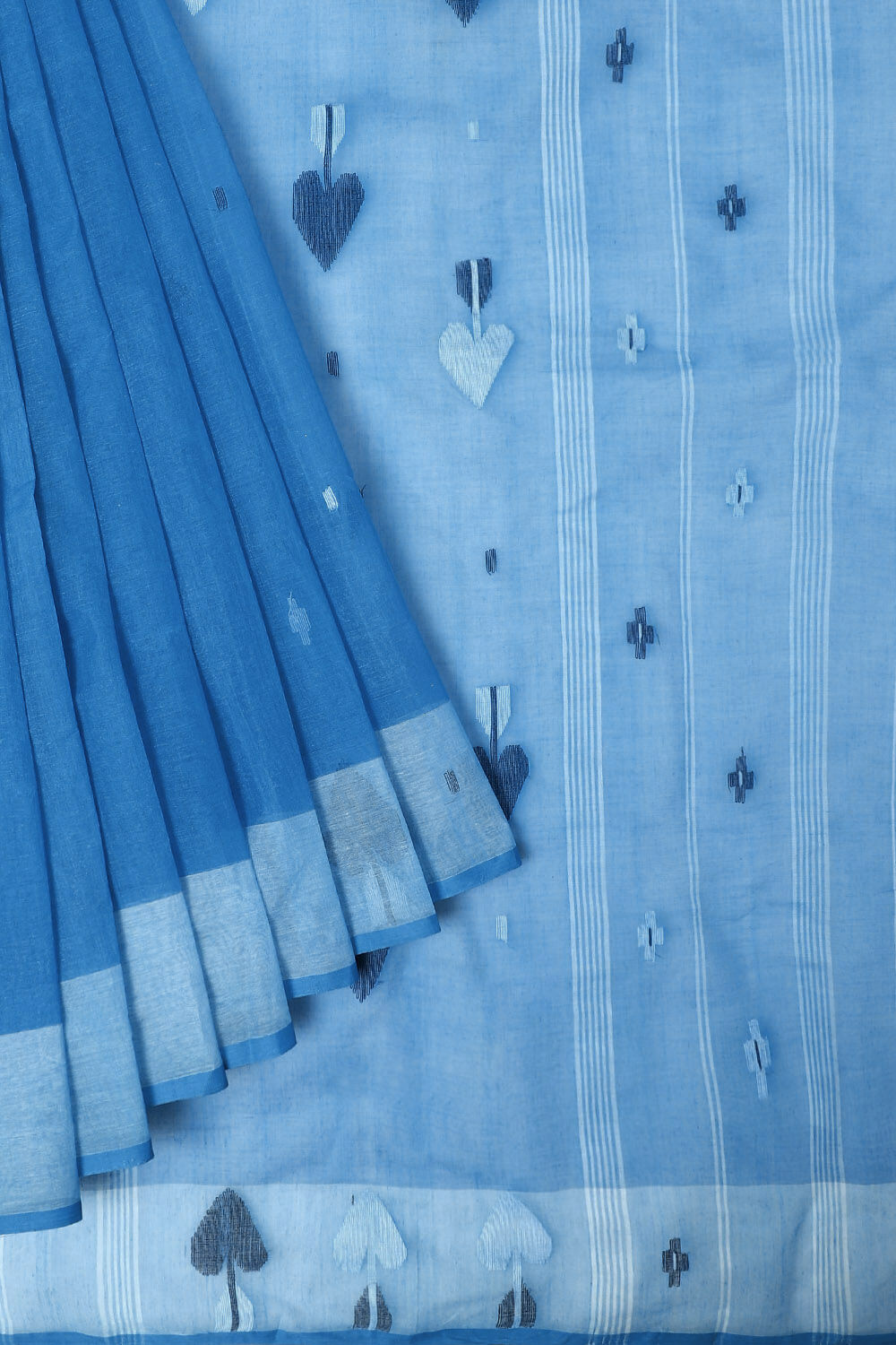 Blue Pure Cotton Jamdani Saree image number null