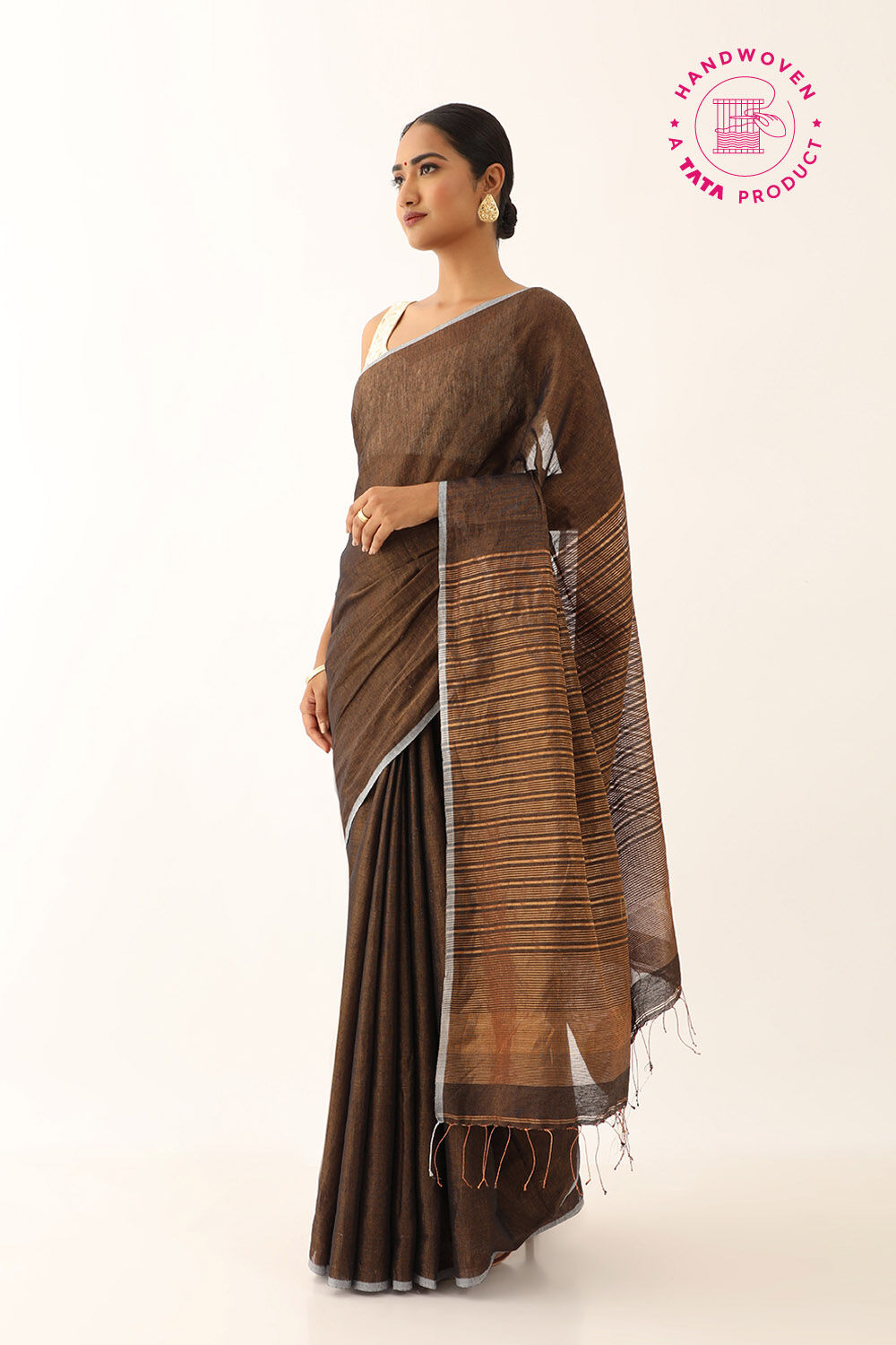 Black Tissue Cotton Woven Bengal Saree image number null