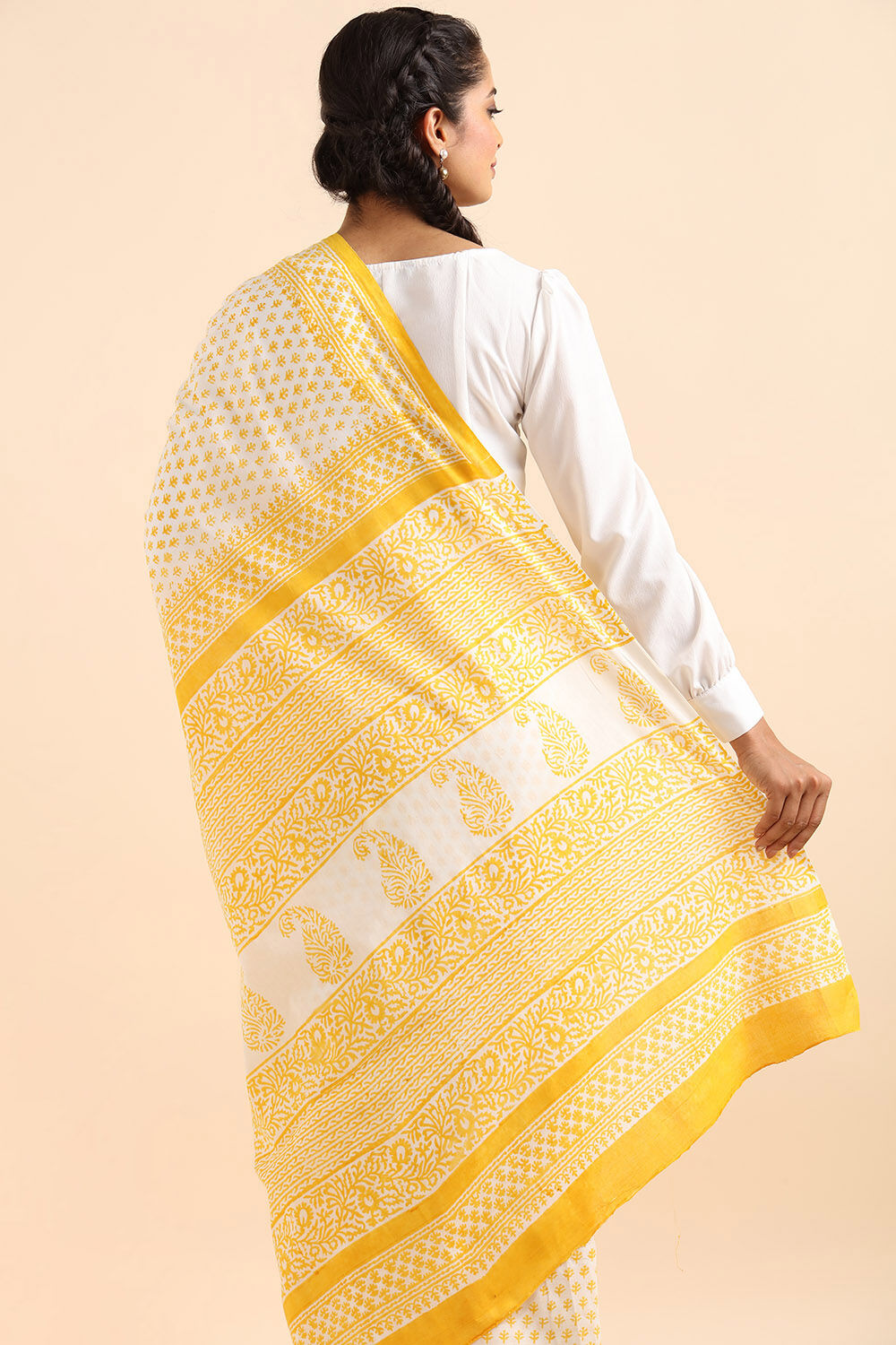 Off Pure White Cotton Sanganeri Printed image number null