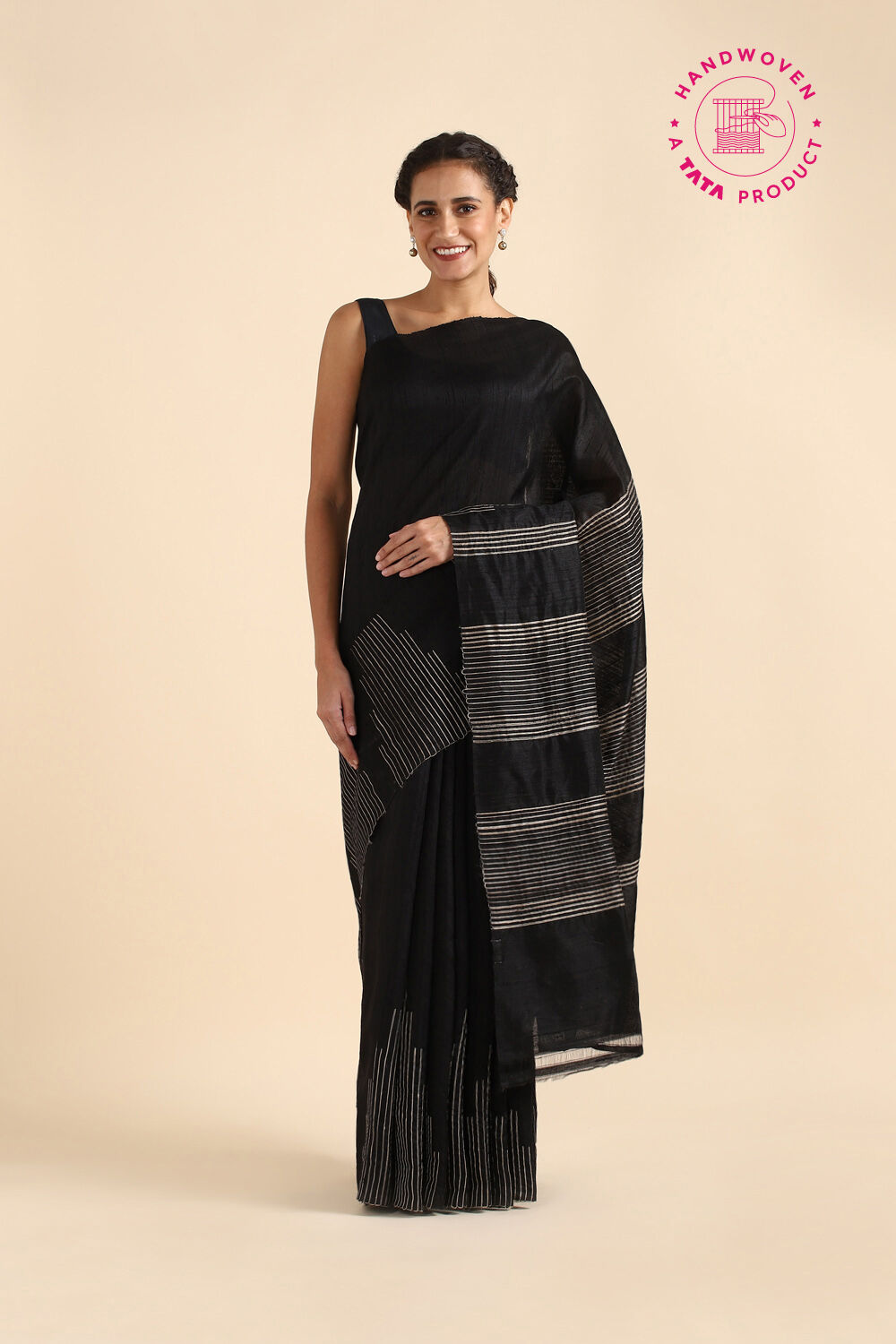 Black Pure Silk Woven Saree image number null