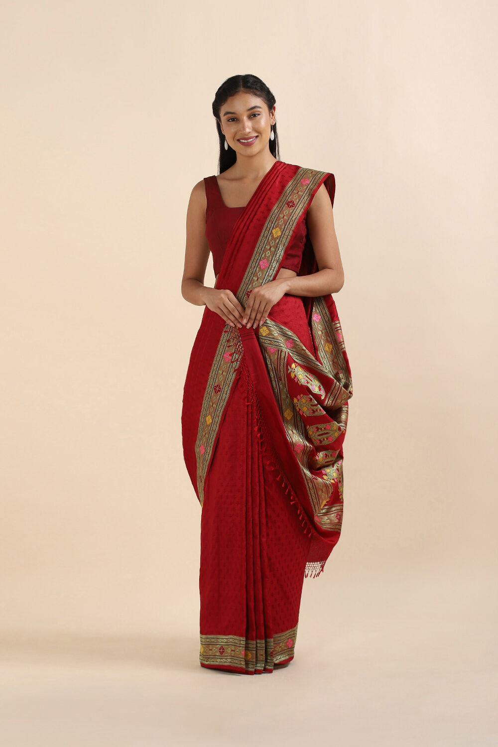 Dark Red Pure Silk Banarasi Saree image number null