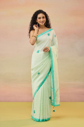 Light Blue Bengal Pure Silk Hand Painted Embroidered Saree thumbnail image number null