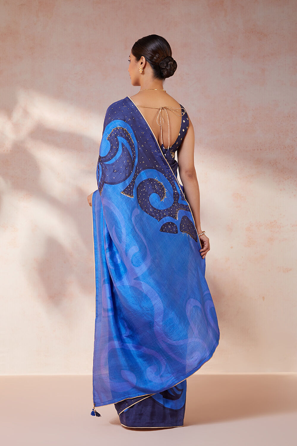 Blue Hand Painted Silk Saree image number null