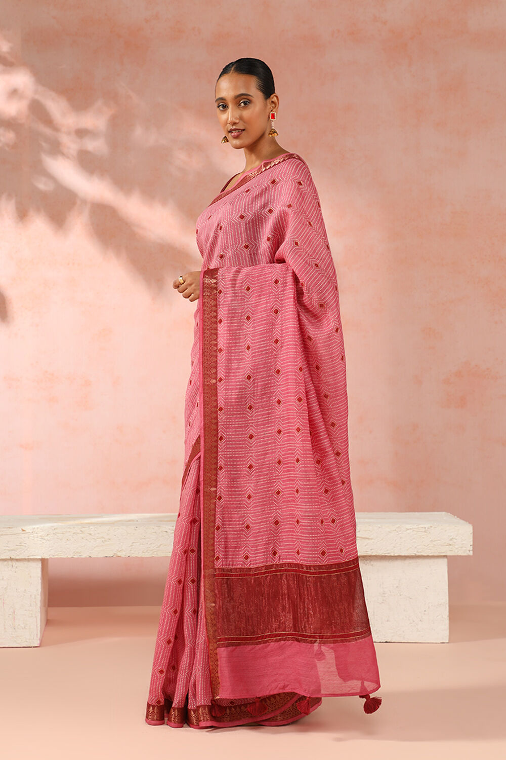 Pink Contemporary Pure Tussar Silk Digital Printed Saree image number null