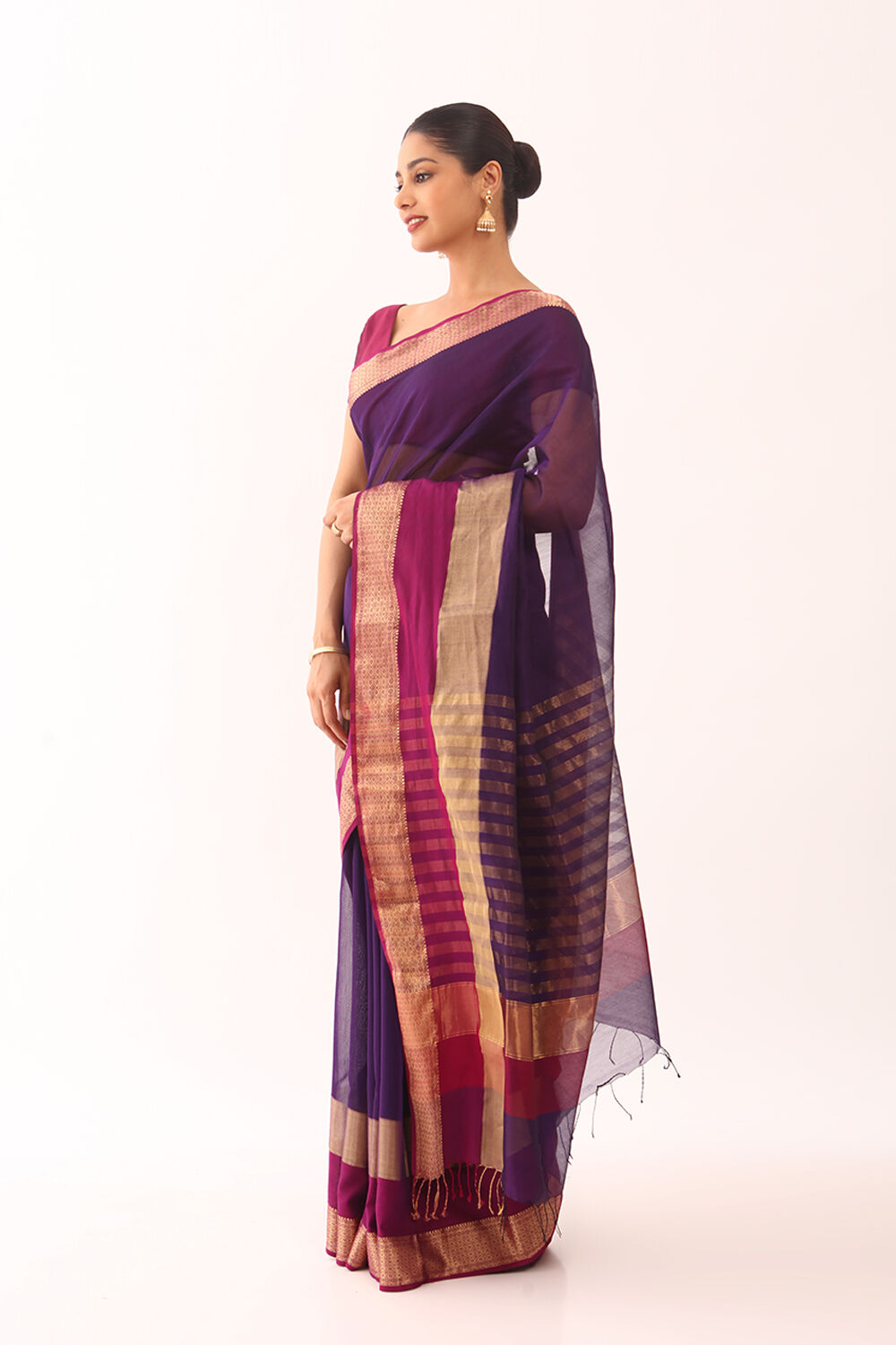 Purple Woven Pure Silk Cotton Maheswari Saree image number null