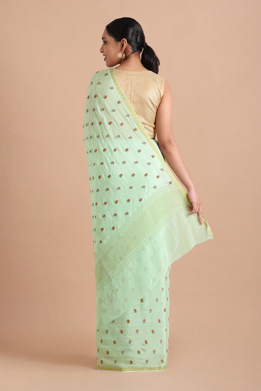 Light Green Viscose Embroidered Saree image number null