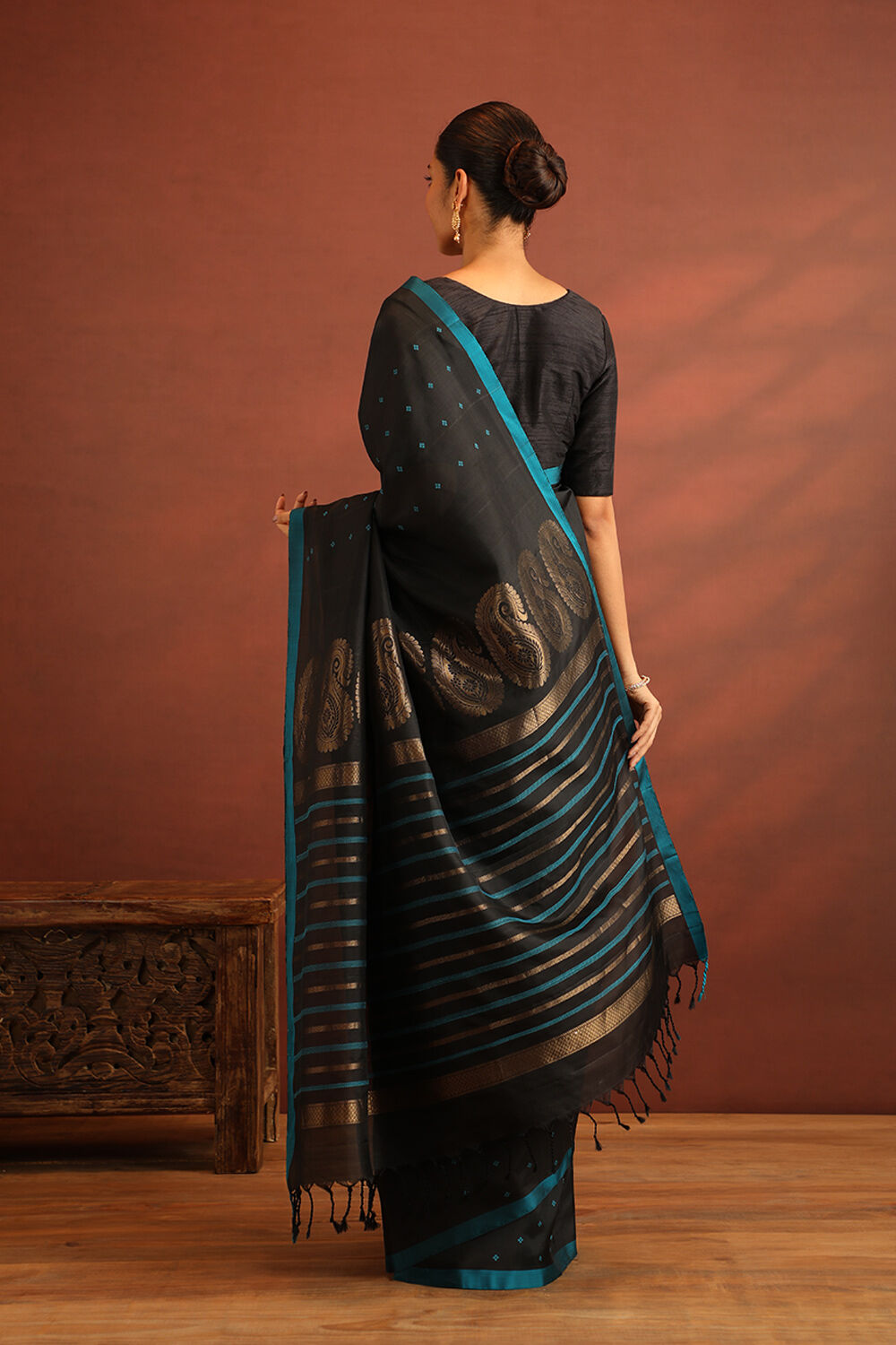 Black Woven Pure Soft Silk Saree image number null