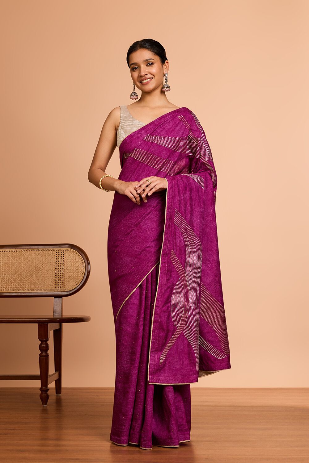 Purple  Pure Tussar Silk Embroidered Saree image number null