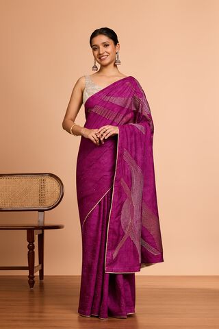 Purple  Pure Tussar Silk Embroidered Saree thumbnail image number null