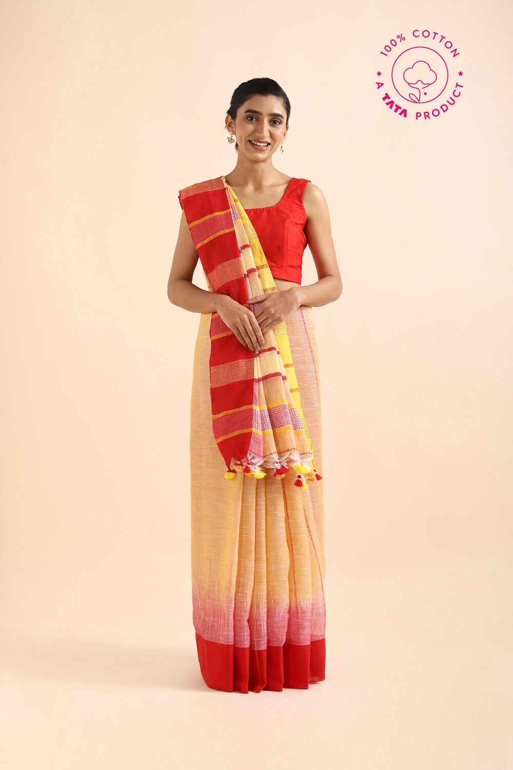 Light Pure Yellow Cotton Bengal Saree image number null