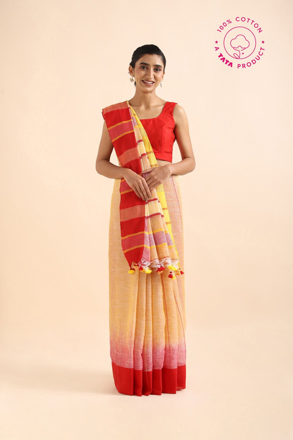 Light Pure Yellow Cotton Bengal Saree image number null