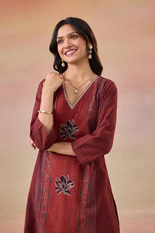 Red Pure Cotton Ajrakh Kurta thumbnail image number null