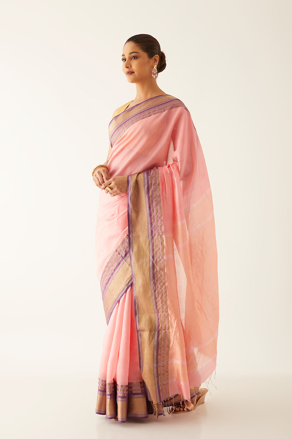 Light Pink Pure Silk Maheshwari Saree image number null