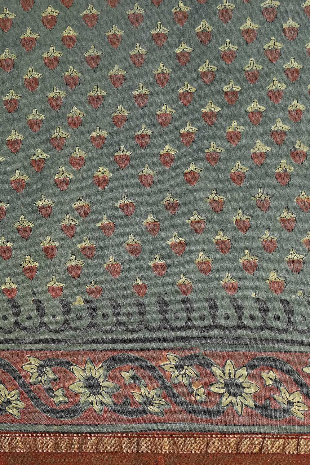 Light Green Pure Silk Cotton Bagru Printed Saree image number null