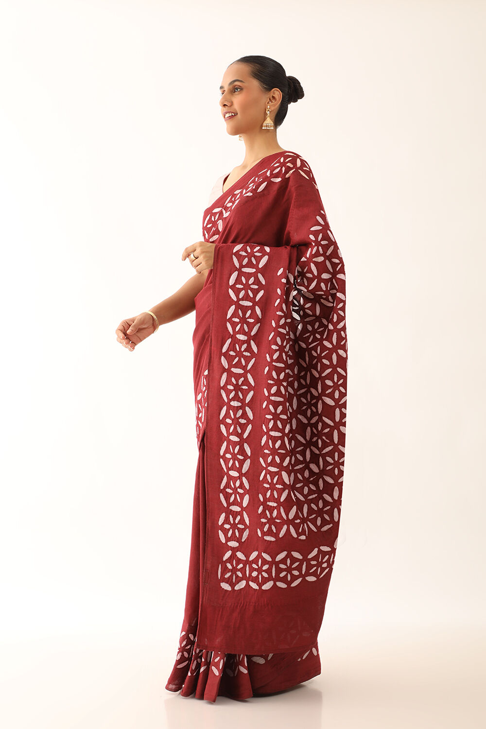 Dark Red Craft Pure Tussar Silk Applique Saree image number null