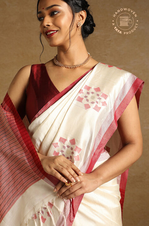 Off White Pure Silk Jamdani Bengali Saree