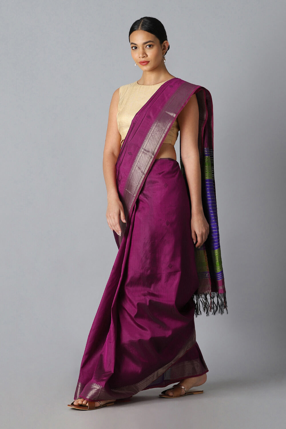 Dark Violet Pure Silk Saree image number null