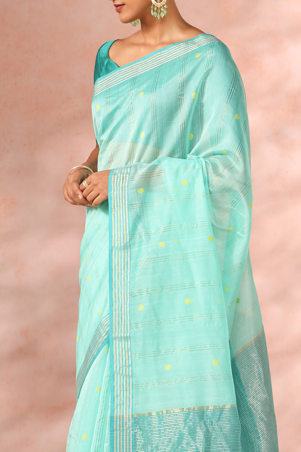 Light Green Chanderi Pure Silk Woven Saree image number null