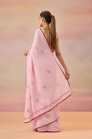 Light Pink Bengal Pure Silk Cotton Hand Painted Embroidered Saree thumbnail image number null