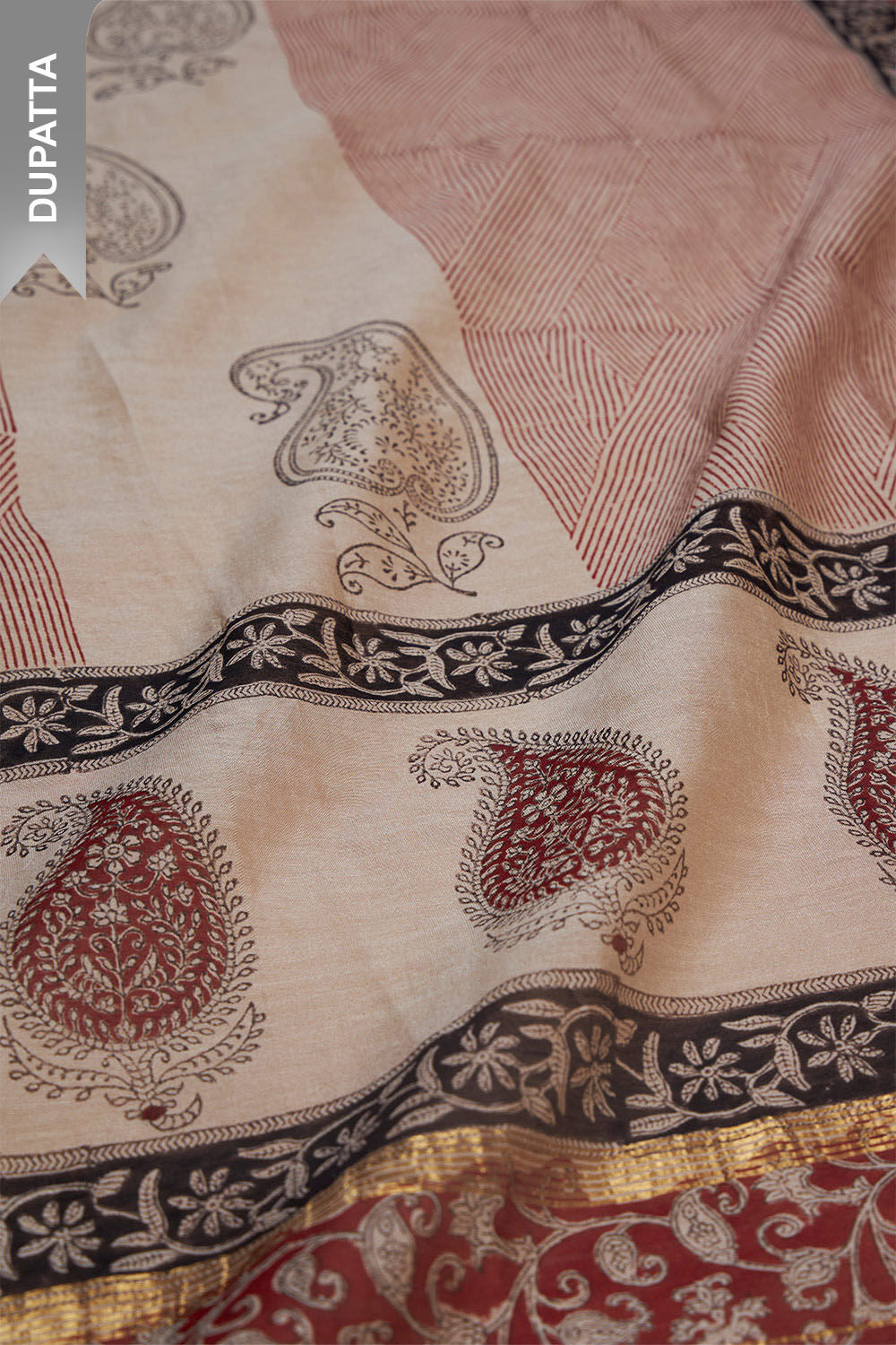 Dark Red Bagru Block Printed Pure Silk Cotton Suit Set image number null