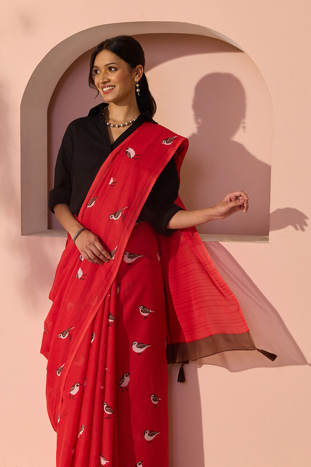 Red Bengal Screen Printed Pure Cotton Mulmul Saree image number null