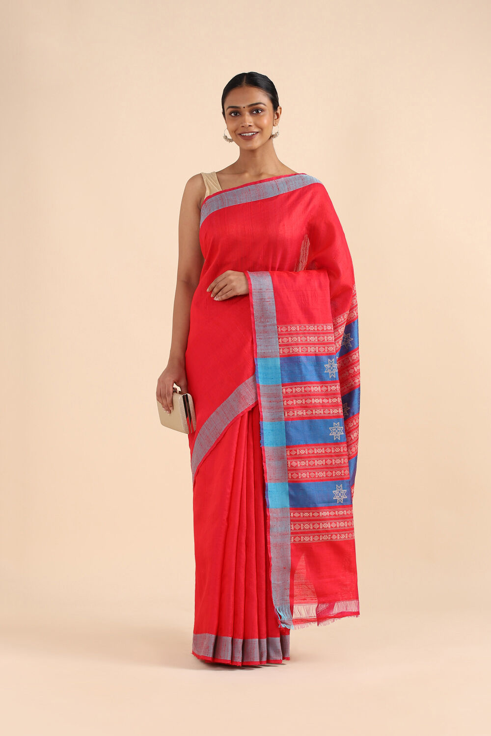 Red Pure Silk Woven Saree image number null