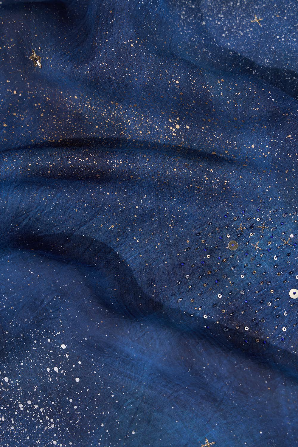Dark Blue Pure Silk Organza Embroidered Saree image number null