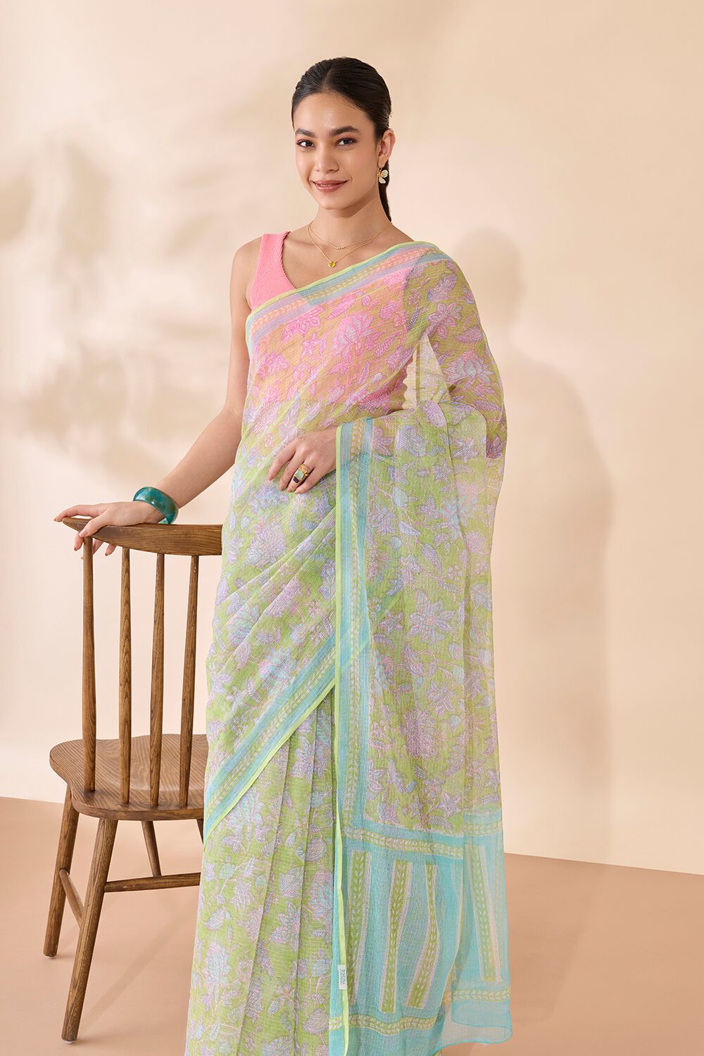 Green Rajasthan Block Printed Pure Cotton Kota Saree image number null
