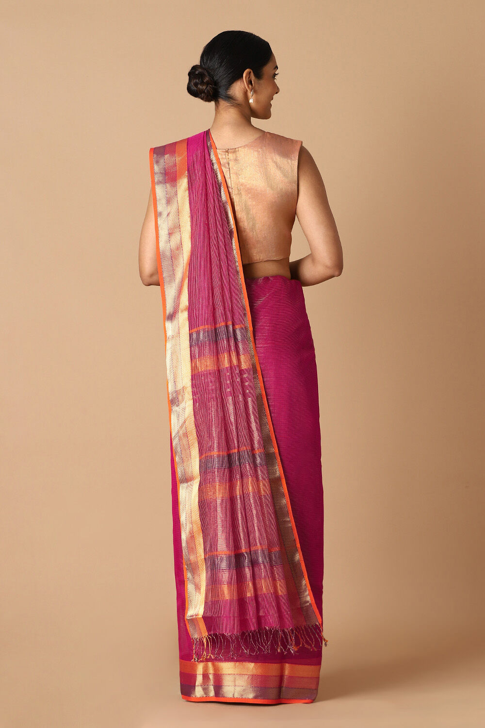 Dark Pink Pure Cotton Tissue Maheswari Saree image number null