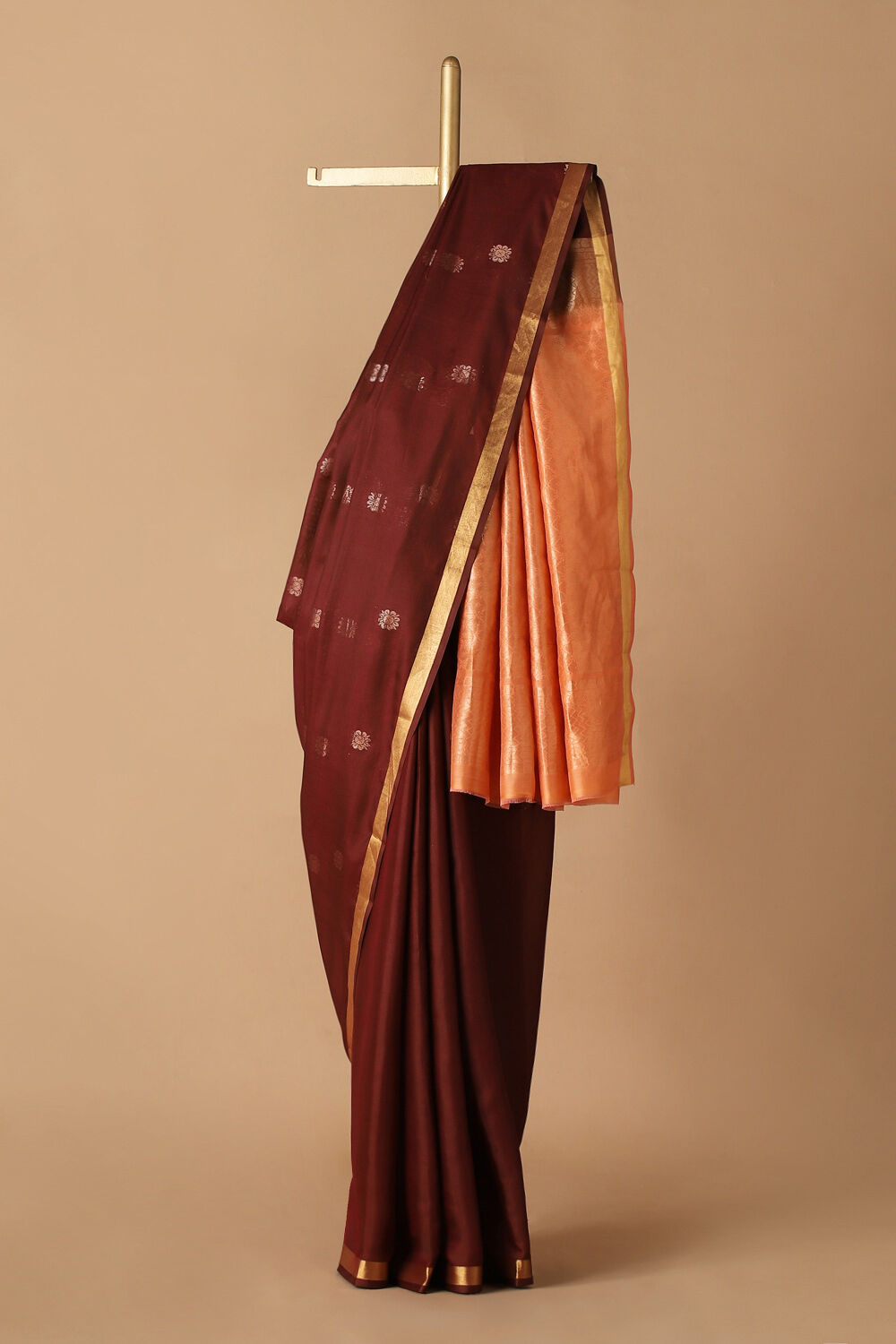 Brown Pure Silk Tencel South Saree image number null