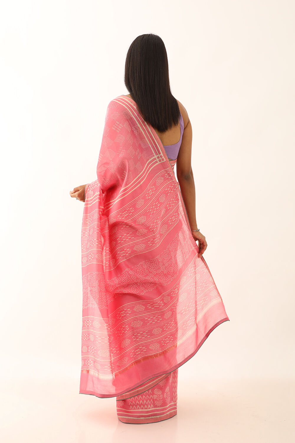 Light Pink Pure Silk Cotton Bagru Printed Saree image number null