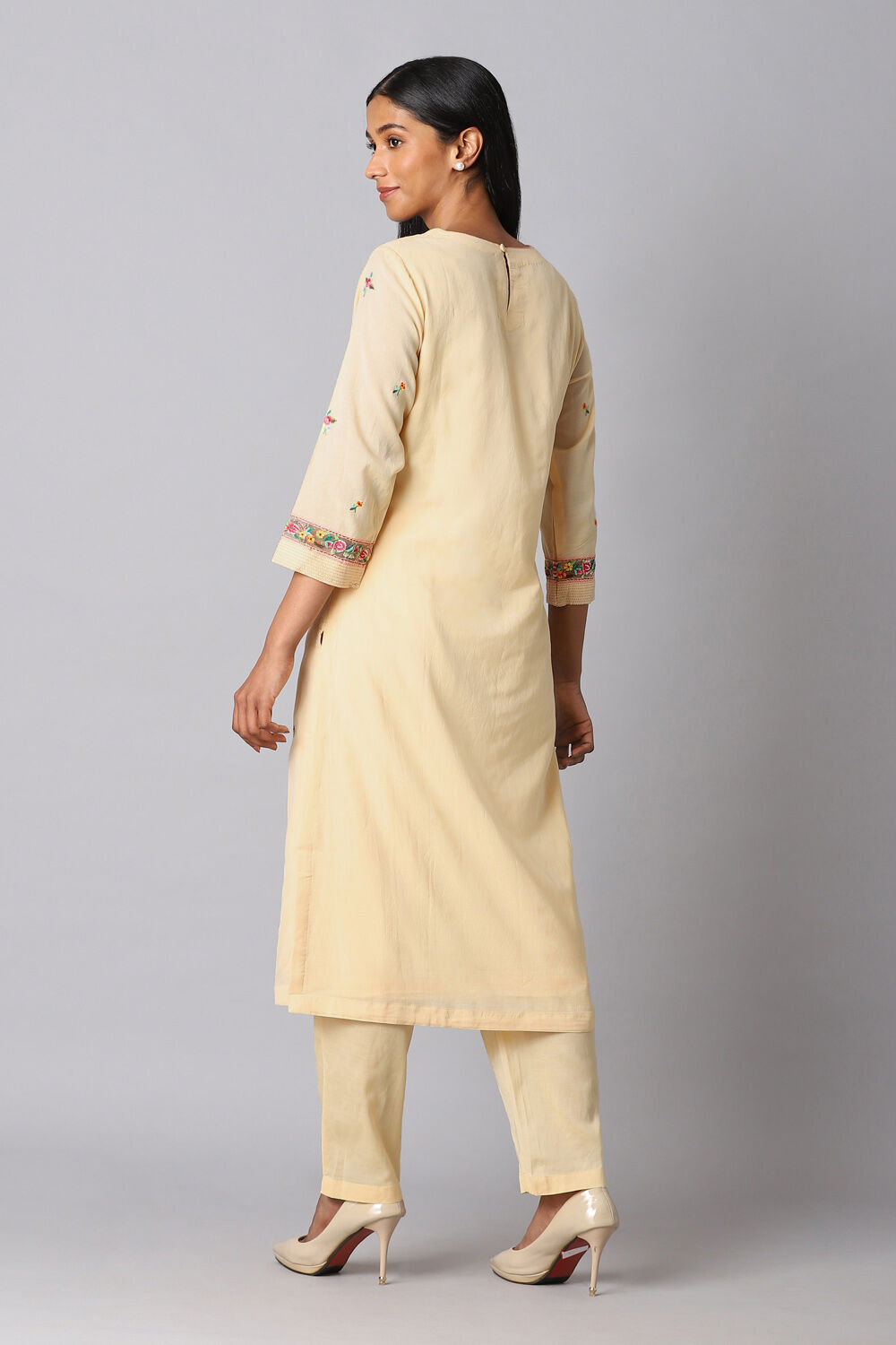 Light Yellow Viscose Embroidery Kurta Set image number null