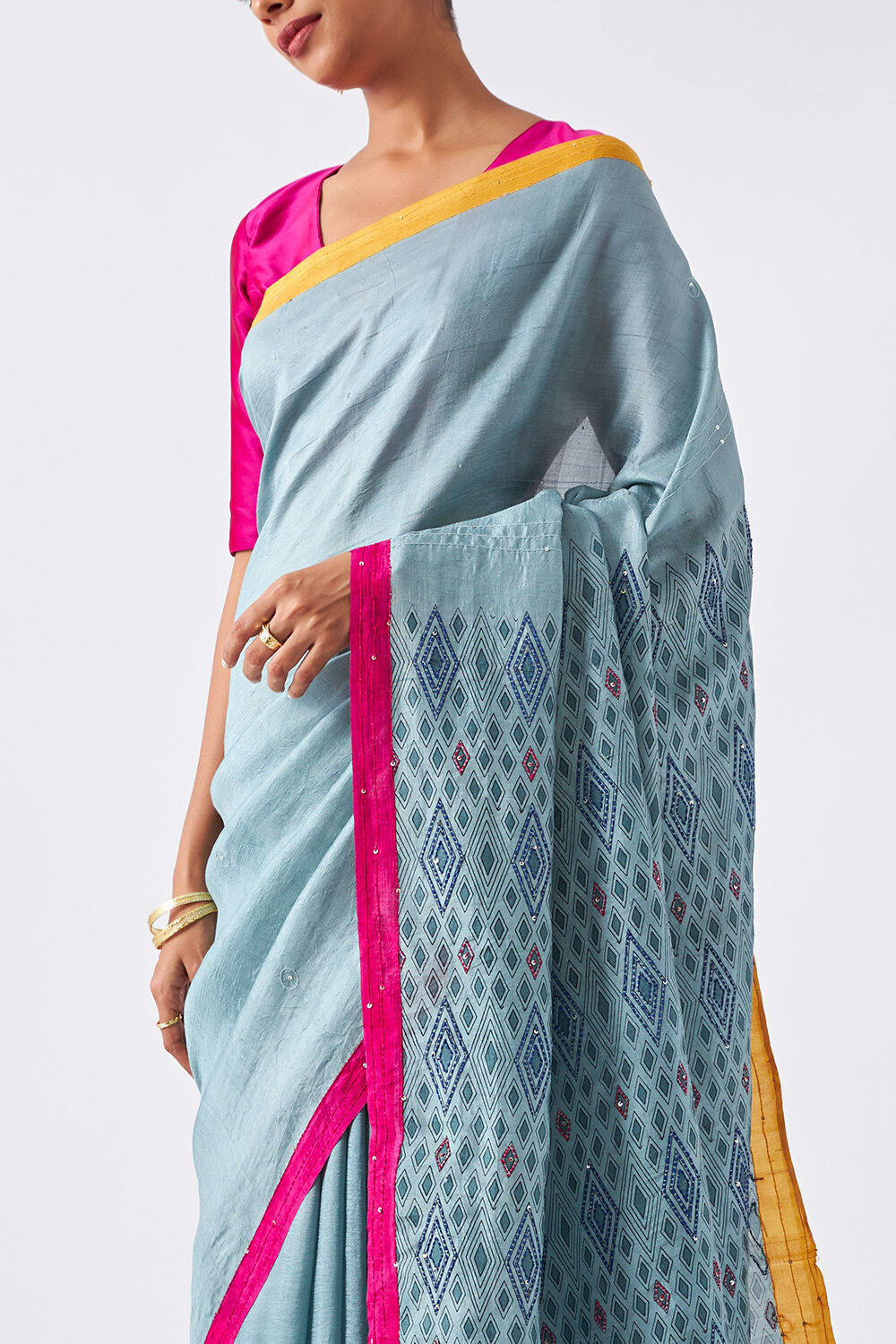 Grey Pure Silk Hand Painted Saree image number null