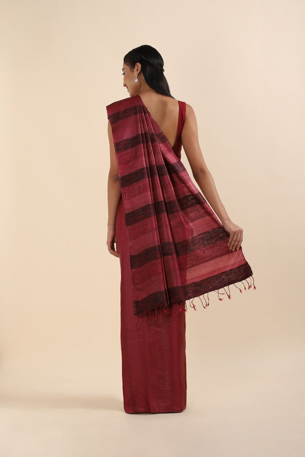 Red Pure Tussar Woven Saree image number null