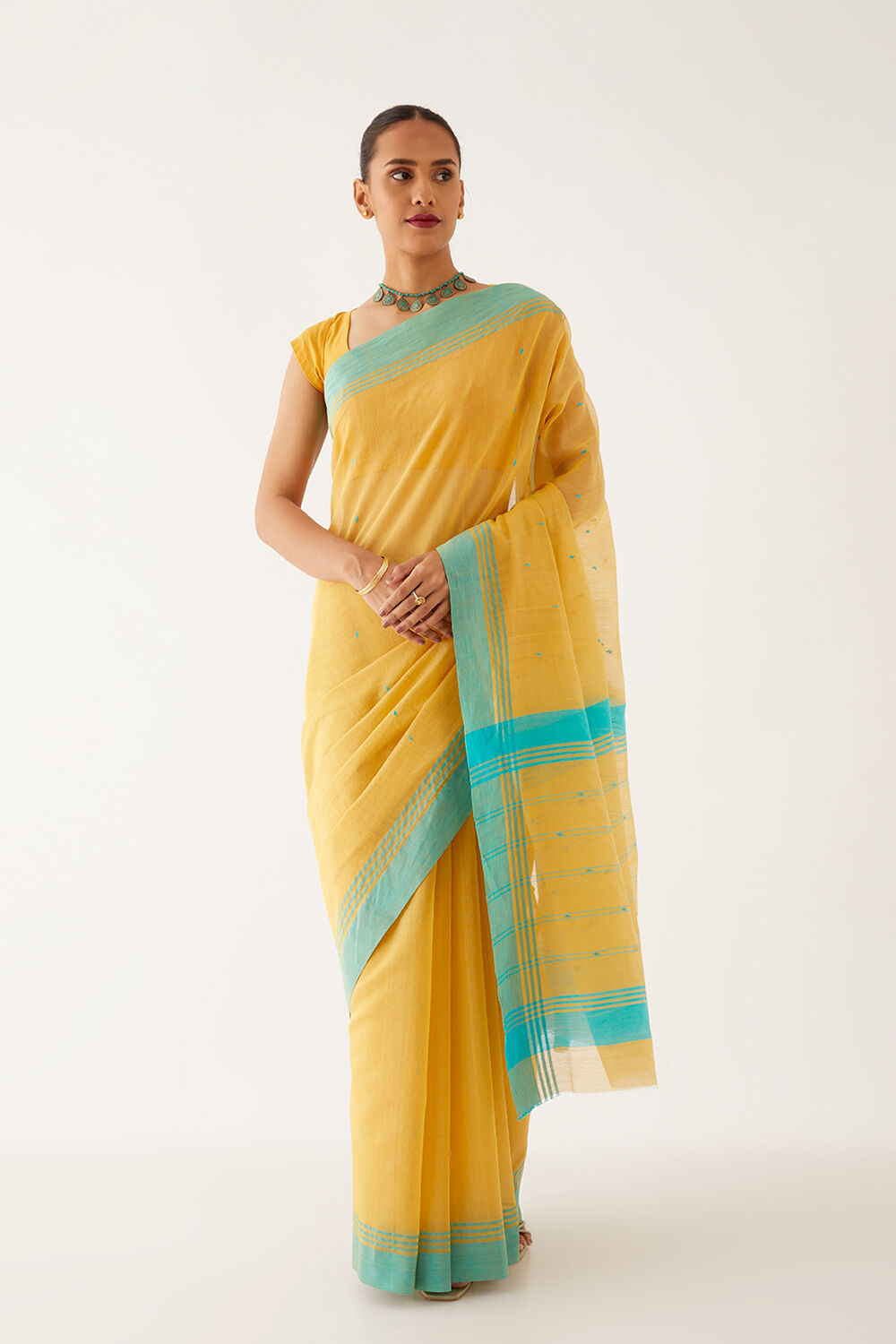 Yellow Pure Silk Cotton Chanderi Saree image number null