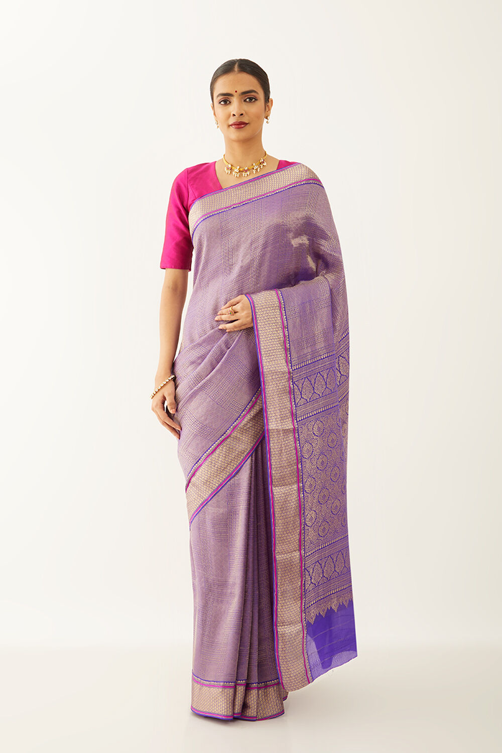Violet Pure Silk Crepe Woven Saree image number null