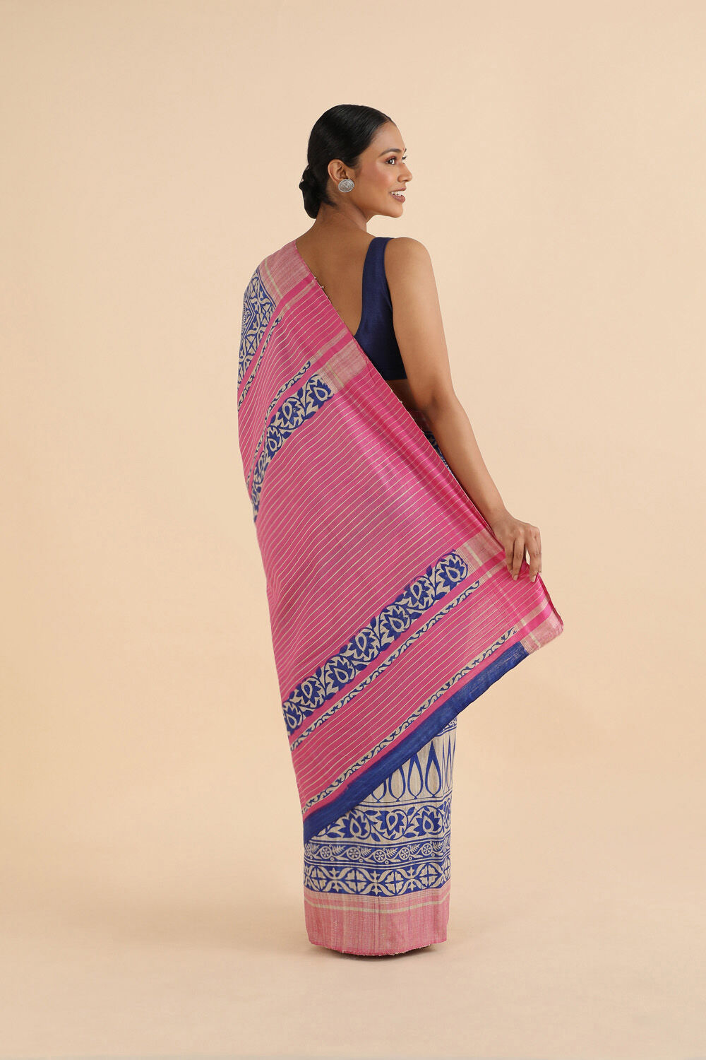 Blue Pure Tussar Silk Printed Saree image number null
