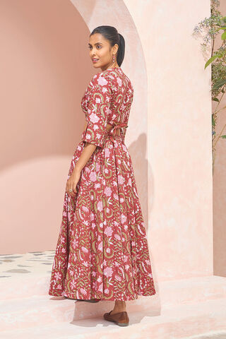 Red Block Printed Pure Cotton Lehenga thumbnail image number null