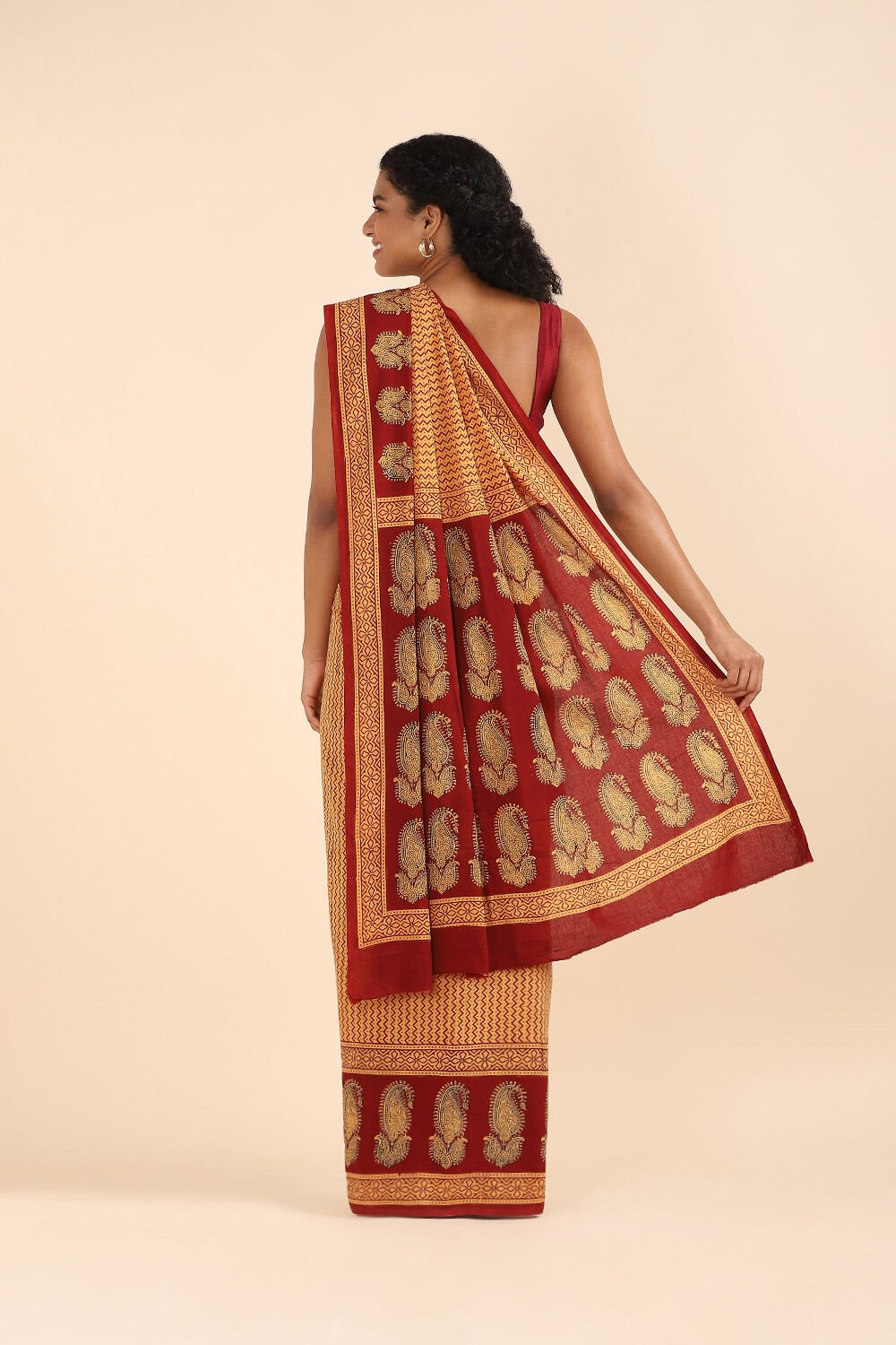 Beige Pure Cotton Bagh Printed Saree image number null