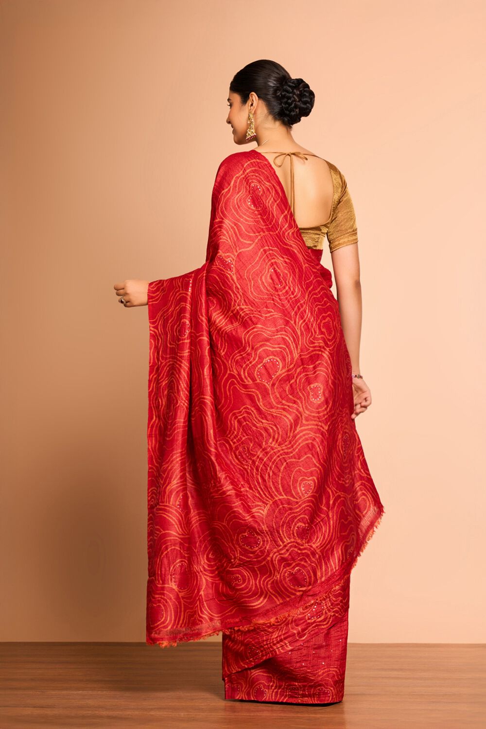 Red Batik Pure Tussar Silk Bengal Saree image number null