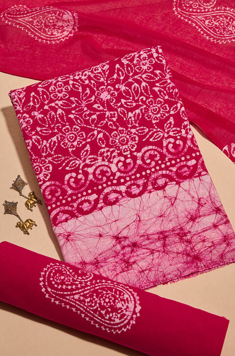 Dark Pink Batik Pure Cotton Unstitched Suit Set
