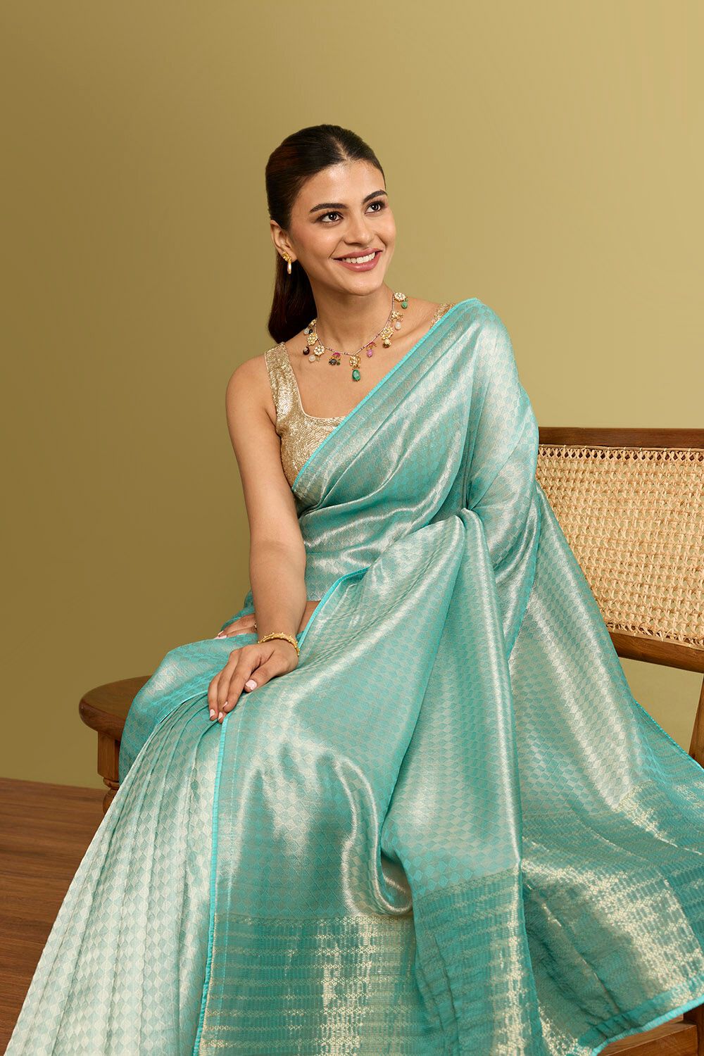 Light Blue Woven Viscose Tissue Saree image number null
