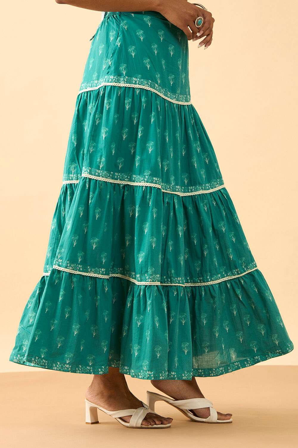 Dark Green Rajasthan Screen Printed Pure Cotton Ethnic Skirt image number null