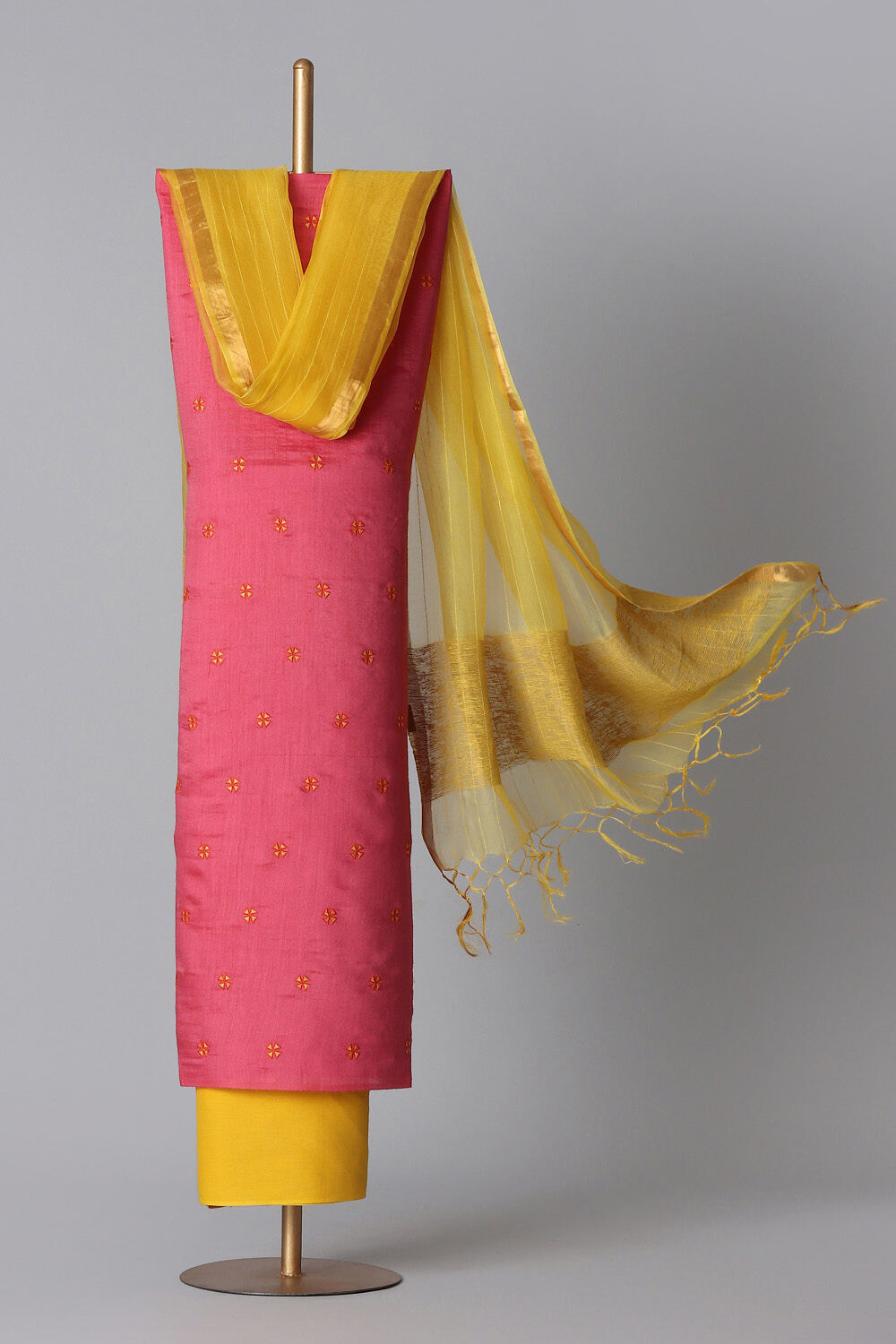Pink Embroidered Silk Unstitched Suit Set image number null