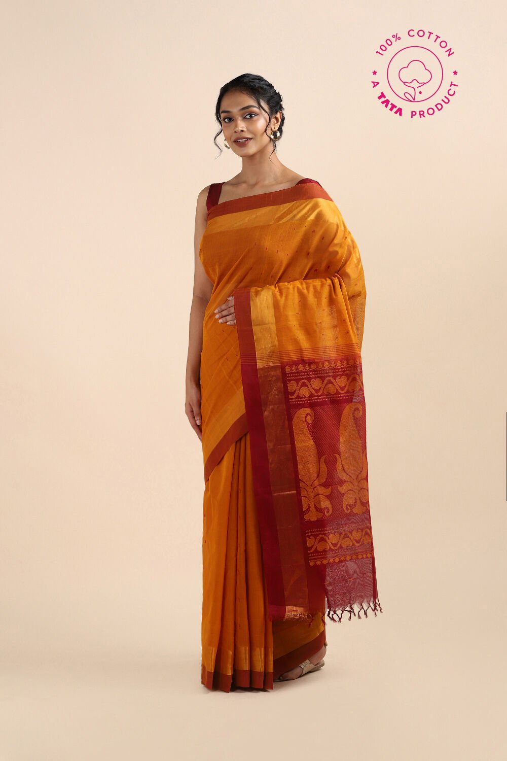 Dark Pure Yellow Cotton South Saree image number null