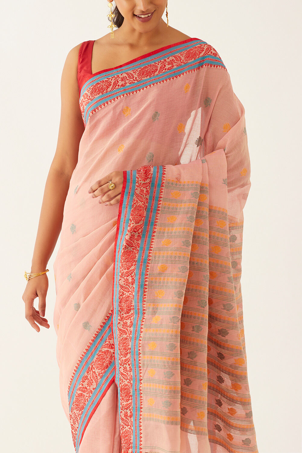 Pink Pure Cotton Jamdani Bengali Saree image number null