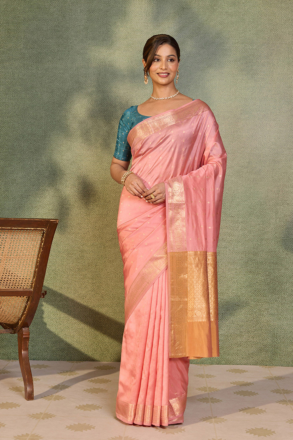 Light Pink Silk Viscose Cutwork Banaras  Saree image number null